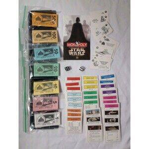 Star Wars Monopoly Trilogy '97 Edition Themed Money/Property Cards/Dice/Tray